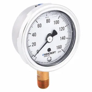 ASHCROFT 251009AWL02L160# Industrial Pressure Gauge, 0 To 160 Psi, 2 1/2 Inch Dial, Liquid-Filled, 1/4 Inch Npt Male | CN8XXX 33HR72