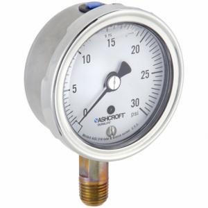 ASHCROFT 251009AWL02L30# Industrial Pressure Gauge, 0 To 30 PSI, 2 1/2 Inch Dial, Liquid-Filled, 1/4 Inch Npt Male | CN8XTY 33HR69