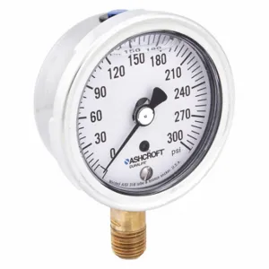 ASHCROFT 251009AWL02L300# Industrial Pressure Gauge, 0 To 300 Psi, 2 1/2 Inch Dial, Liquid-Filled, 1/4 Inch Npt Male | CN8XUD 33HR73