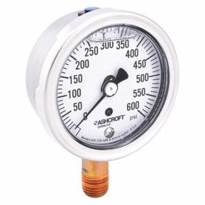 ASHCROFT 251009AWL02L600# Industrial Pressure Gauge, 0 To 600 Psi, 2 1/2 Inch Dial, Liquid-Filled, 1/4 Inch Npt Male | CN8XUW 33HR75