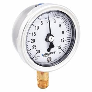 ASHCROFT 251009AWL02LV/15# Industrial Compound Gauge, 30 To 0 To 15 Inch Hg/Psi, 2 1/2 Inch Dial, Liquid-Filled | CN8XRM 33HR66