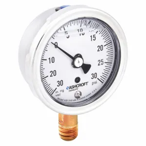 ASHCROFT 251009AWL02LV/30# Industrial Compound Gauge, 30 To 0 To 30 Inch Hg/Psi, 2 1/2 Inch Dial, Liquid-Filled | CN8XRT 33HR67