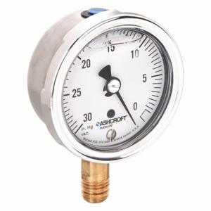 ASHCROFT 251009AWL02LVAC Industrial Vacuum Gauge, 30 To 0 Inch Hg, 2 1/2 Inch Dial, Liquid-Filled | CN8ZGY 33HR65