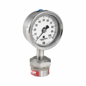 ASHCROFT 251009SW02L100#25310HH02TCG Pressure Gauge, 0 To 100 PSI, 1009, 2 1/2 Inch Dial, 1/4 Inch Mnpt, Stainless Steel | CN8YBL 787N34