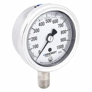 ASHCROFT 251009SWL02L1000# Industrial Pressure Gauge, 0 To 1000 PSI, 2 1/2 Inch Dial, Liquid-Filled | CN8XRY 33HT33