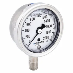 ASHCROFT 251009SWL02L2000# Industrial Pressure Gauge, 0 To 2000 PSI, 2 1/2 Inch Dial, Liquid-Filled | CN8XTQ 33HT35