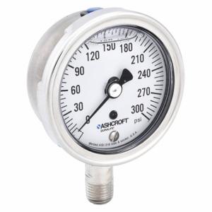 ASHCROFT 251009SWL02L300# Industrial Pressure Gauge, 0 To 300 PSI, 2 1/2 Inch Dial, Liquid-Filled, 1/4 Inch Npt Male | CN8XUE 33HT30