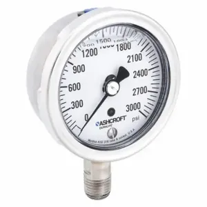 ASHCROFT 251009SWL02L3000# Industrial Pressure Gauge, 0 To 3000 PSI, 2 1/2 Inch Dial, Liquid-Filled | CN8XTT 33HT36