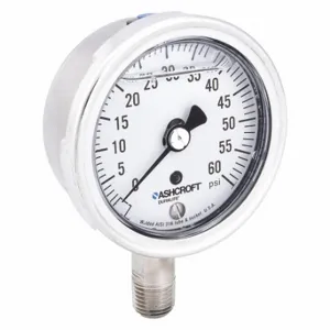 ASHCROFT 251009SWL02L60# Industrial Pressure Gauge, 0 To 60 PSI, 2 1/2 Inch Dial, Liquid-Filled, 1/4 Inch Npt Male | CN8XUQ 33HT27