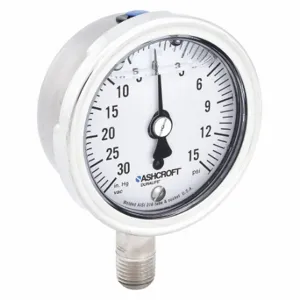 ASHCROFT 251009SWL02LV/15# Industrial Compound Gauge, 30 To 0 To 15 Inch Hg/Psi, 2 1/2 Inch Dial, Liquid-Filled | CN8XRN 33HT23