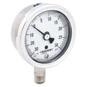 ASHCROFT 251009SWL02LV/30# Industrial Compound Gauge, 30 To 0 To 30 Inch Hg/Psi, 2 1/2 Inch Dial, Liquid-Filled | CN8XRU 33HT24