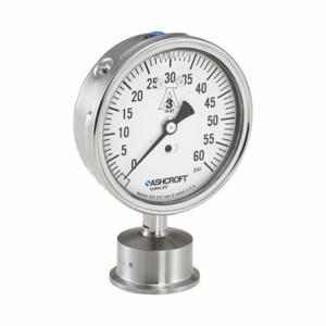 ASHCROFT 351032S15L100# Pressure Gauge, 0 To 100 PSI, 3 1/2 Inch Dial, 1 1/2 Inch Tri-Clamp, +/-2% Accuracy | CN8YBU 787MM2