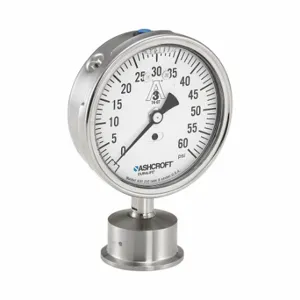 ASHCROFT 351032SL15L100# Pressure Gauge, 0 To 100 PSI, 3 1/2 Inch Dial, 1 1/2 Inch Tri-Clamp, +/-2.5% Accuracy | CN8YBV 787MM5