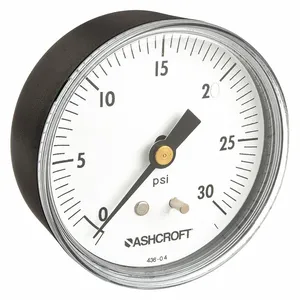 ASHCROFT 25W1005PH02B30# Industrial Pressure Gauge, 0 To 30 PSI, 2 1/2 Inch Dial, 1/4 Inch Npt Male, Center Back | CN8XTX 33HR21