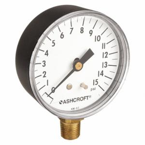 ASHCROFT 25W1005PH02L15# Industrial Pressure Gauge, 0 To 15 Psi, 2 1/2 Inch Dial, 1/4 Inch Npt Male | CN8XTF 33HR09