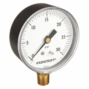 ASHCROFT 25W1005PH02L30# Industrial Pressure Gauge, 0 To 30 Psi, 2 1/2 Inch Dial, 1/4 Inch Npt Male | CN8XTW 33HR10