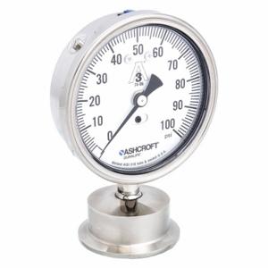 ASHCROFT 35-1032S-20L-100 Pressure Gauge, 0 To 100 PSI, 3 1/2 Inch Dial, 2 Inch Tri-Clamp, ±1.50% Accuracy, 1032S | CN8YBX 2C932