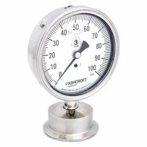 ASHCROFT 35-1032S-20L-100 Pressure Gauge, 0 To 100 PSI, 3 1/2 Inch Dial, 2 Inch Tri-Clamp, ±1.50% Accuracy, 1032S | CN8YBX 2C932