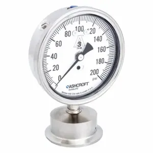 ASHCROFT 35-1032S-20L-200 Pressure Gauge, 0 To 200 PSI, 3 1/2 Inch Dial, 2 Inch Tri-Clamp, ±1.50% Accuracy, 1032S | CN8YDX 2C935