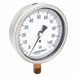 ASHCROFT 351009AW02L100# Gauge Pressure 304 Stainless Steel 3-1/2 Inch | AH3QWM 33HR59