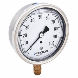 ASHCROFT 351009AWL02L100# Industrial Pressure Gauge, Corrosion-Resistant Case, 0 To 100 Psi, 3 1/2 Inch Dial, Bottom | CN8XVM 33HR83