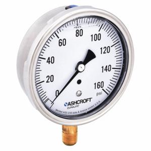 ASHCROFT 351009AWL02L160# Industrial Pressure Gauge, Corrosion-Resistant Case, 0 To 160 Psi, 3 1/2 Inch Dial, Bottom | CN8XYE 33HR84