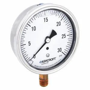 ASHCROFT 351009AWL02L30# Industrial Pressure Gauge, Corrosion-Resistant Case, 0 To 30 Psi, 3 1/2 Inch Dial, Bottom | CN8XVN 33HR81