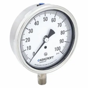 ASHCROFT 351009SW02L100# Industrial Pressure Gauge, 0 To 100 Psi, 3 1/2 Inch Dial, 1/4 Inch Npt Male, Bottom, 1009 | CN8XYN 33HT12