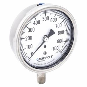 ASHCROFT 351009SW02L1000# Industrial Pressure Gauge, 0 To 1000 PSI, 3 1/2 Inch Dial, 1/4 Inch Npt Male, 1009 | CN8XTA 33HT17