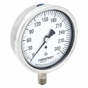 ASHCROFT 351009SW02L300# Industrial Pressure Gauge, 0 To 300 Psi, 3 1/2 Inch Dial, 1/4 Inch Npt Male, Bottom, 1009 | CN8XUF 33HT14