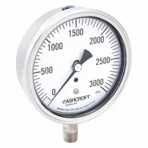 ASHCROFT 351009SW02L3000# Industrial Pressure Gauge, 0 To 3000 PSI, 3 1/2 Inch Dial, 1/4 Inch Npt Male, 1009 | CN8XTU 33HT20