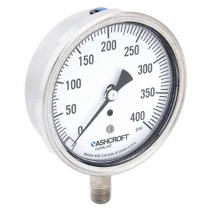 ASHCROFT 351009SW02L400# Industrial Pressure Gauge, 0 To 400 Psi, 3 1/2 Inch Dial, 1/4 Inch Npt Male, Bottom, 1009 | CN8XUJ 33HT15