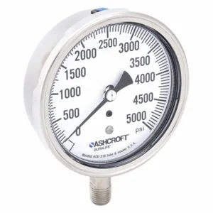 ASHCROFT 351009SW02L5000# Industrial Pressure Gauge, 0 To 5000 PSI, 3 1/2 Inch Dial, 1/4 Inch Npt Male, 1009 | CN8XUM 33HT21