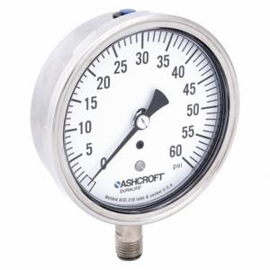 ASHCROFT 351009SW02L60# Industrial Pressure Gauge, 0 To 60 Psi, 3 1/2 Inch Dial, 1/4 Inch Npt Male, Bottom, 1009 | CN8XUR 33HT11