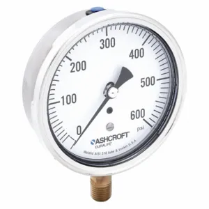 ASHCROFT 351009SW02L600# Industrial Pressure Gauge, 0 To 600 Psi, 3 1/2 Inch Dial, 1/4 Inch Npt Male, Bottom, 1009 | CN8XUX 33HT16