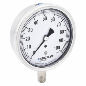 ASHCROFT 351009SWL02L100# Industrial Pressure Gauge, 0 To 100 Psi, 3 1/2 Inch Dial, Liquid-Filled, 1/4 Inch Npt Male | CN8XYR 33HT44