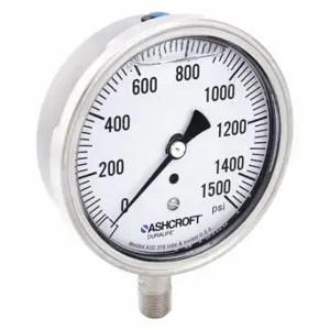 ASHCROFT 351009SWL02L1500# Industrial Pressure Gauge, 0 To 1, 500 PSI, 3 1/2 Inch Dial, Liquid-Filled | CN8XTD 33HT50