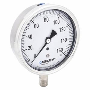 ASHCROFT 351009SWL02L160# Industrial Pressure Gauge, 0 To 160 Psi, 3 1/2 Inch Dial, Liquid-Filled, 1/4 Inch Npt Male | CN8XTP 33HT45
