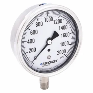 ASHCROFT 351009SWL02L2000# Industrial Pressure Gauge, 0 To 2000 PSI, 3 1/2 Inch Dial, Liquid-Filled | CN8XTR 33HT51