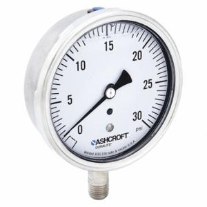 ASHCROFT 351009SWL02L30# Industrial Pressure Gauge, 0 To 30 PSI, 3 1/2 Inch Dial, Liquid-Filled, 1/4 Inch Npt Male | CN8XUB 33HT42