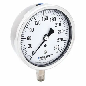 ASHCROFT 351009SWL02L300# Industrial Pressure Gauge, 0 To 300 Psi, 3 1/2 Inch Dial, Liquid-Filled, 1/4 Inch Npt Male | CN8XYK 33HT46