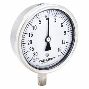 ASHCROFT 351009SWL02LV/15# Industrial Compound Gauge, 30 To 0 To 15 Inch Hg/Psi, 3 1/2 Inch Dial, Liquid-Filled | CN8XRP 33HT39