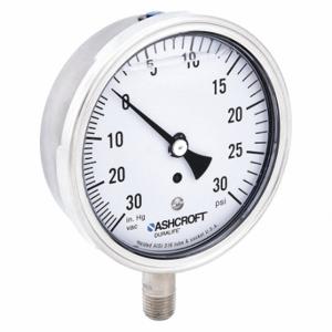 ASHCROFT 351009SWL02LV/30# Industrial Compound Gauge, 30 To 0 To 30 Inch Hg/Psi, 3 1/2 Inch Dial, Liquid-Filled | CN8XRW 33HT40