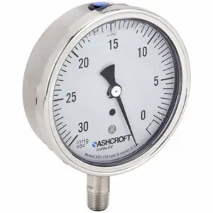 ASHCROFT 351009SWL02LVAC Industrial Vacuum Gauge, 30 To 0 Inch Hg, 3 1/2 Inch Dial, Liquid-Filled | CN8ZHK 33HT38