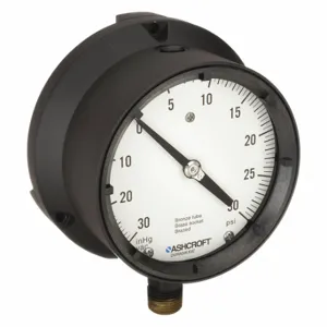 ASHCROFT 451379ASL04LVAC/30# Process Compound Gauge, 30 To 0 To 30 Inch Hg/Psi, White, 4 1/2 Inch DiaL, Liquid-Filled | CN8XWW 6WZU3