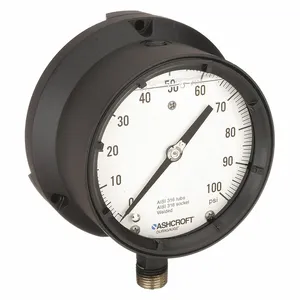 ASHCROFT 451379SSL04L100# Process Pressure Gauge, 0 To 100 Psi, White, 4 1/2 Inch DiaL, Liquid-Filled | CN8XXD 5RYD3