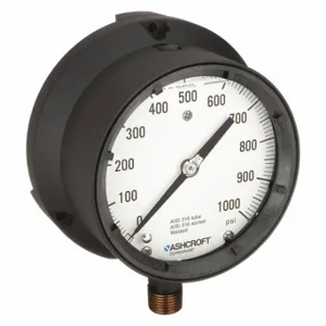 ASHCROFT 451379SSL04L1000# Process Pressure Gauge, 0 To 1000 Psi, White, 4 1/2 Inch DiaL, Liquid-Filled, Bottom | CN8XWZ 6WZV0