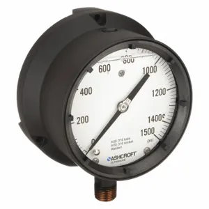 ASHCROFT 451379SSL04L1500# Process Pressure Gauge, 0 To 1, 500 Psi, White, 4 1/2 Inch DiaL, Liquid-Filled, Bottom | CN8XXB 6WZV1