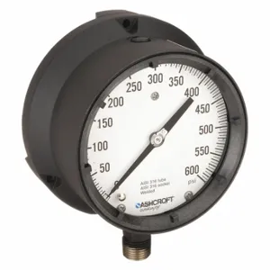 ASHCROFT 451379SSL04L600# Process Pressure Gauge, 0 To 600 Psi, White, 4 1/2 Inch DiaL, Liquid-Filled | CN8XYC 5RYD6