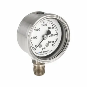 ASHCROFT 501008SL02L30# Pressure Gauge, Corrosion-Resistant Case, 0 To 30 PSI, 2 Inch Dial, 1/4 Inch Npt Male | CN8YKY 787NL5